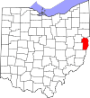 Mapa de Ohio con la ubicación del condado de Jefferson