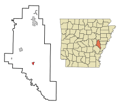 Monroe County Arkansas Incorporated and Unincorporated areas Holly Grove Highlighted.svg