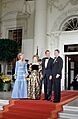 President Ronald Reagan and Nancy Reagan greet King Juan Carlos I and Queen Sophia of Spain
