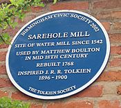 Archivo:Tolkien's Sarehole Mill blue plaque