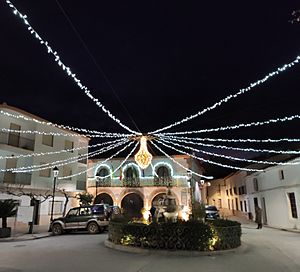 Archivo:Vista del Ayuntamiento con luces de navidad