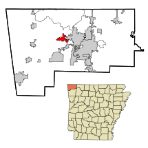 Benton County Arkansas Incorporated and Unincorporated areas Centerton Highlighted.svg