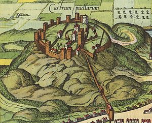 Archivo:Braun & Hogenberg 'Castrum Puellarum' (Edinburgh Castle) c.1581