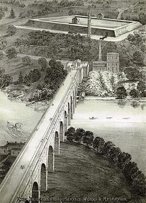 Archivo:High Bridge and high service works & reservoir
