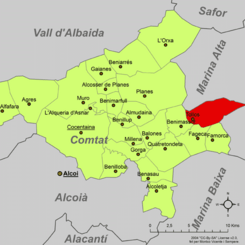 Ubicación del término municipal dentro de la comarca del condado de Cocentaina