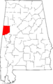 Map of Alabama highlighting Pickens County
