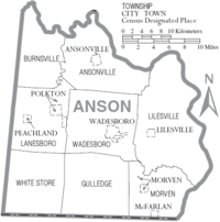 Archivo:Map of Anson County North Carolina With Municipal and Township Labels