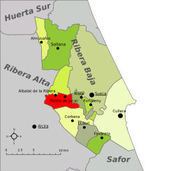 Localización en la comarca de la Ribera Baja