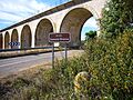 Señal ferrocarril Zamora-Orense en la carretera ZA-902 a su paso por el viaducto del Vertillo