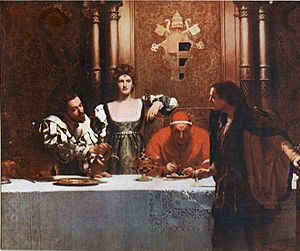 Archivo:A Glass of Wine with Caesar Borgia - John Collier