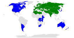 alt=Distribución de Arabidopsis thaliana.      Países donde es nativa A. thaliana      Países donde se han naturalizado A. thaliana      Países donde  no se encuentra A. thaliana