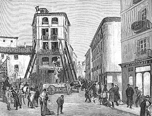 Archivo:Derribo de la casa del núm. 1 de la calle de Sevilla, con motivo del ensanche proyectado - La Ilustración Europea y Americana - 15 de marzo de 1879