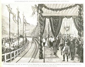 Archivo:Inauguración oficial del camino de hierro de Astúrias, dibujo al natural por Comba