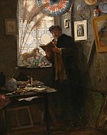 Alfred Stevens - Camille Lemonnier in het atelier van de kunstenaar - Camille Lemonnier dans l'atelier de l'artiste - Erfgoedfonds Koning Boudewijnstichting - Fonds du Patrimoine Fondation Roi Baudouin