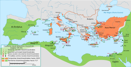 Archivo:Byzantine-Arab naval struggle-es