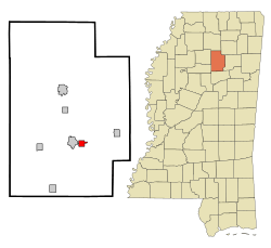 Calhoun County Mississippi Incorporated and Unincorporated areas Derma Highlighted.svg
