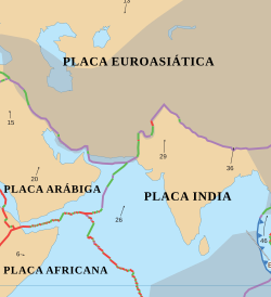 Límites de las placas eurasiática, arábiga e índica