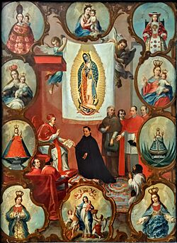 La proclamación pontificia del patronato de la Virgen de Guadalupe (ca. 1756) atribuido a Miguel Cabrera en Símbolo y Reino 02.jpg