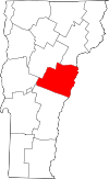 Mapa de Vermont con la ubicación del condado de Orange