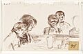 Oil Pastels sketch of Catherine G. Roraback and Ericka Huggins, as well as African American male Juror and African American female juror. 34