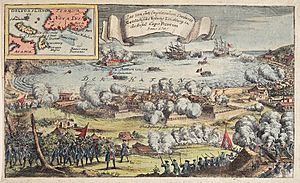 Archivo:Prise de Louisbourg en 1745 gravure allemande couleur