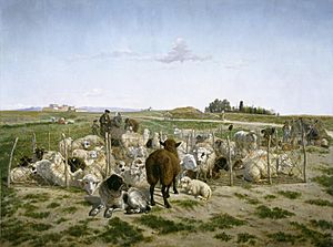 Archivo:Un redil de ovejas en los alrededores de la Puerta de Bilbao, en Madrid (Museo del Prado)