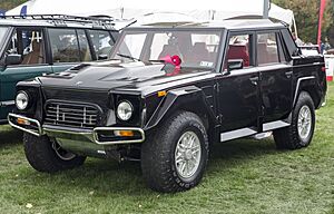 1990 Lamborghini LM American in Black, front left (Greenwich 2021).jpg