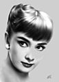 Charcoal and chalk drawing of Audrey Hepburn