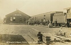 Depot and Camas Prairie Train, circa 1910 - Reubens, Idaho (51715697690).jpg