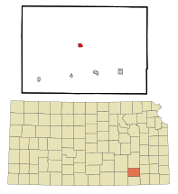 Elk County Kansas Incorporated and Unincorporated areas Howard Highlighted.svg