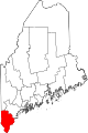 Mapa de Maine con la ubicación del condado de York