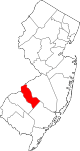 Mapa de Nueva Jersey con la ubicación del condado de Camden