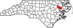 Mapa de Carolina del Norte con la ubicación del condado de Martin