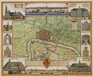 Archivo:Marchionatus Sacri Romani Imperii - Antwerpen, het markgraafschap en de belangrijkste gebouwen (Claes Jansz. Visscher, 1624)
