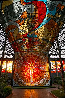 Some of the magnificent stained glass inside the Cosmovitral, Toluca, Mexico..jpg