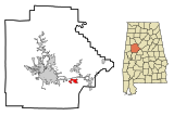 Tuscaloosa County Alabama Incorporated and Unincorporated areas Coaling Highlighted.svg