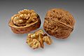 Walnuts - whole and open with halved kernel