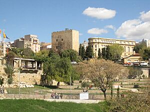 Archivo:103 Parc del Miracle, al fons el Pretori i el Museu Arqueològic