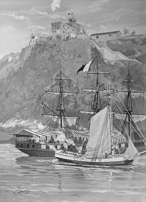 Capture of the French Privateer Sandwich by armed Marines on the Sloop Sally, from the U.S. Frigate Constitution, Puerto - NARA - 532590.jpg