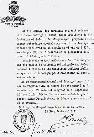 Archivo:Entrega a Cortes, Estatuto de Galicia de 1936