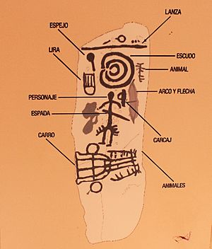 Archivo:MAB-Esquema estela de guerrero. Siglo VII-VI a.C Los Llanos, Zarza Capilla, Badajoz