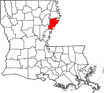 Mapa de Luisiana con la ubicación del Parish Tensas