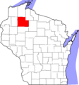 Map of Wisconsin highlighting Sawyer County