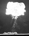 Nuclear explosion on September 28, 1957 at the NEVADA TEST SITE was the 23rd test of Operation Plumbbob with Code-name CHARLESTON- the device was suspended by a balloon at a height of 1500 feet. From- Plumbbob Charleston 003 (cropped)