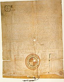 Archivo:Privilegio rodado de Alfonso XI de Castilla por el que confirma el privilegio que su padre, Fernando IV, había concedido al monasterio de San Clemente de Sevilla (27-10-1327)