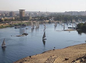 Archivo:View from the west bank to the Nile, islands, and Aswan