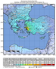 2020-10-30 Néon Karlovásion, Greece M7 earthquake shakemap (USGS).jpg