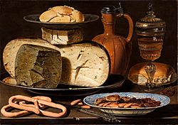 Archivo:Clara Peeters - Still Life with Cheeses, Almonds and Pretzels