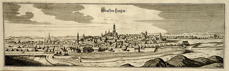 Großenhain um 1650; Kupferstich von Merian