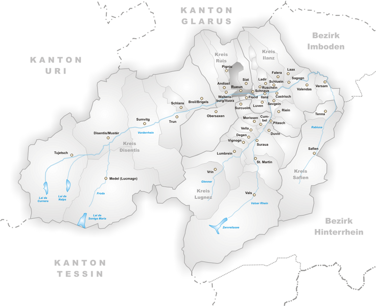 Karte Gemeinde Rueun